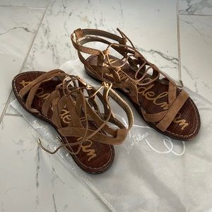 Sam Edelman Tan Suede Sandals Lace-up with Dustbag 6.5